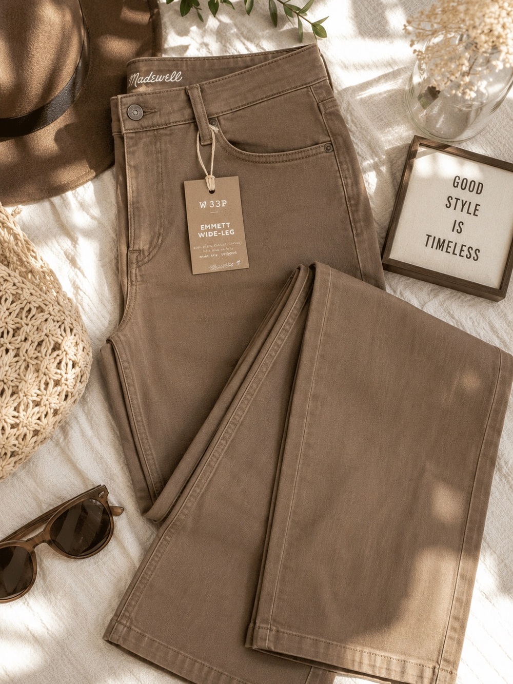 NWT Madewell Emmett Wide Leg Crop Jeans W33P High Rise Brown Stretch - Picture 2 of 12